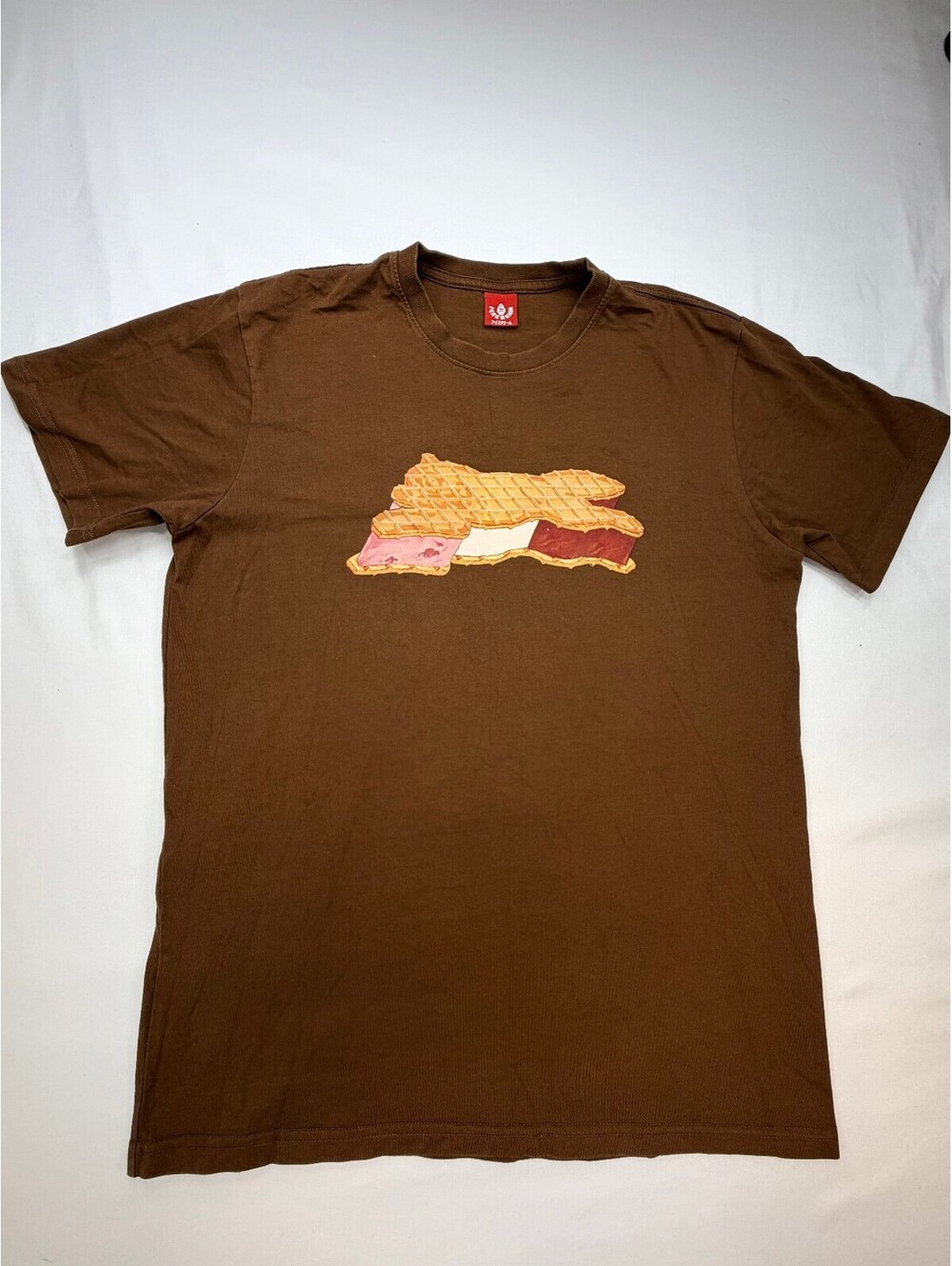 Ice Cream Men's T-Shirt Cotton Short Sleeve Crew Neck Size Medium Brown